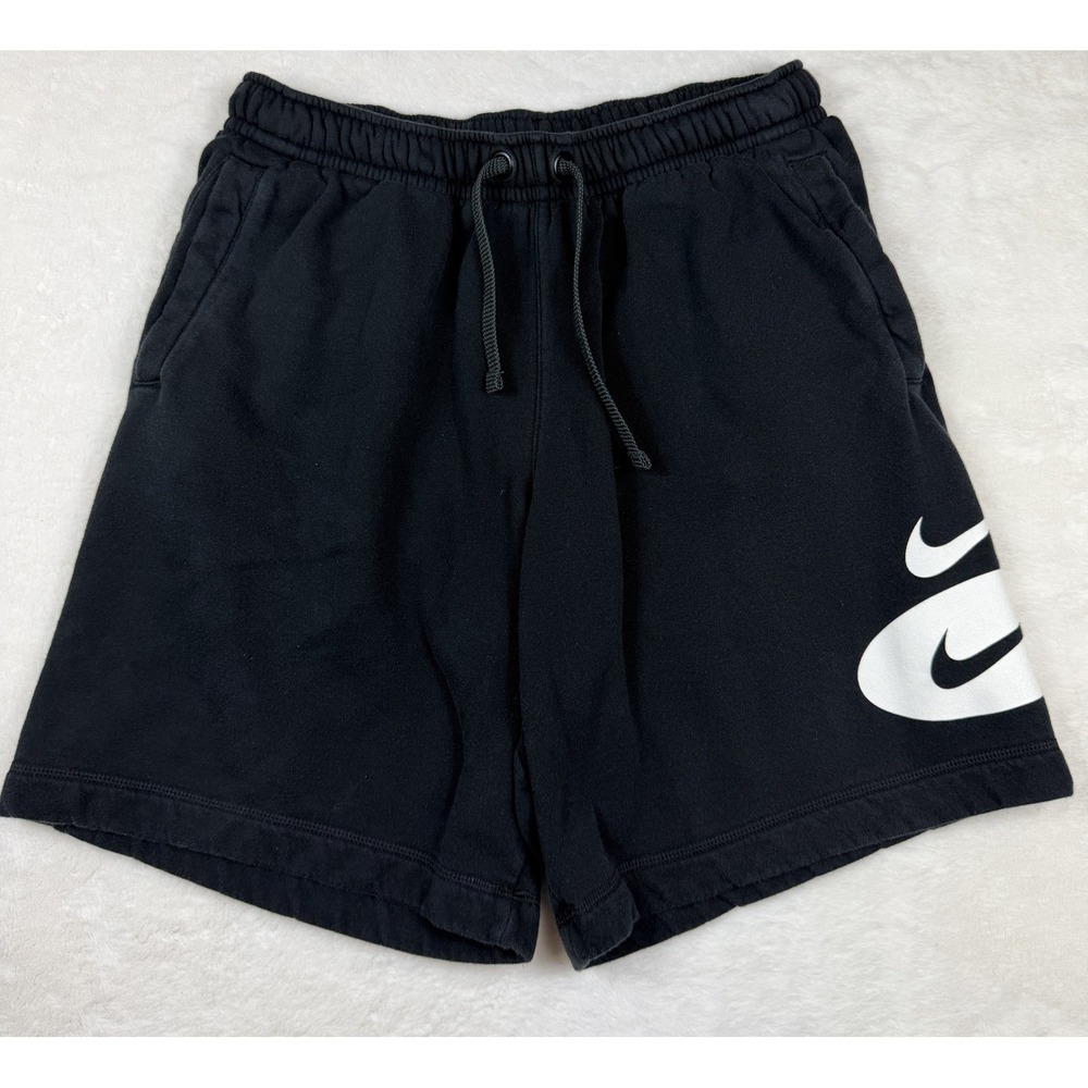 Nike Mens Black Double Swoosh Fleece Shorts Size M Drawstring Pockets
